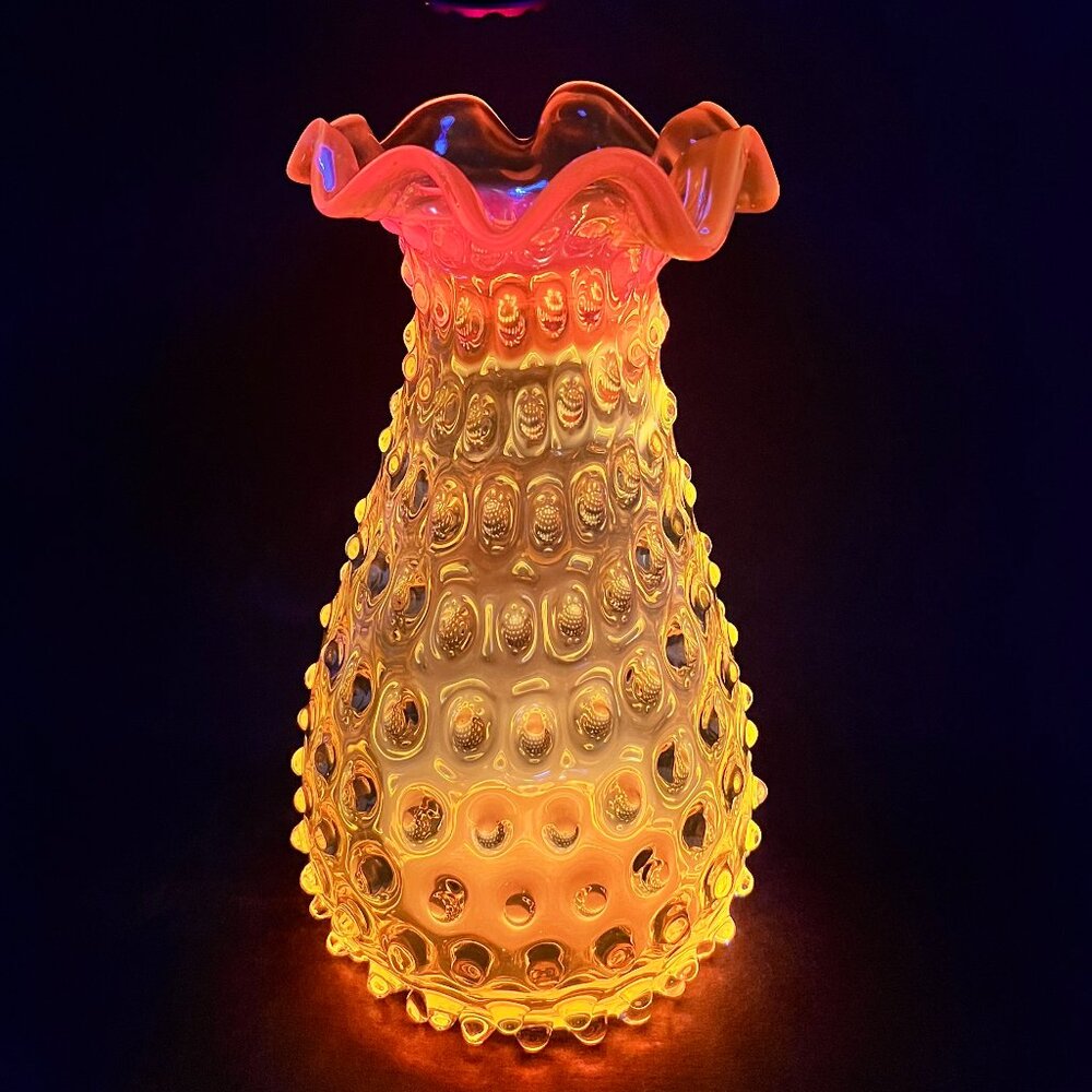 Vtg Empoli Zena Toscany Imports Glass Hobnail Vase Yellow Venice Italy Glows 60s